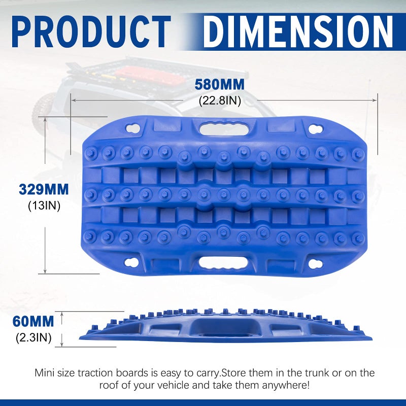 BUNKER INDUST لوحات الجر BUNKER INDUST للطرق الوعرة، 2 قطعة مسارات استرداد لمركبات 4X4 جيب للطين، الرمل، الثلج - أداة جر الإطارات زرقاء - Image 2